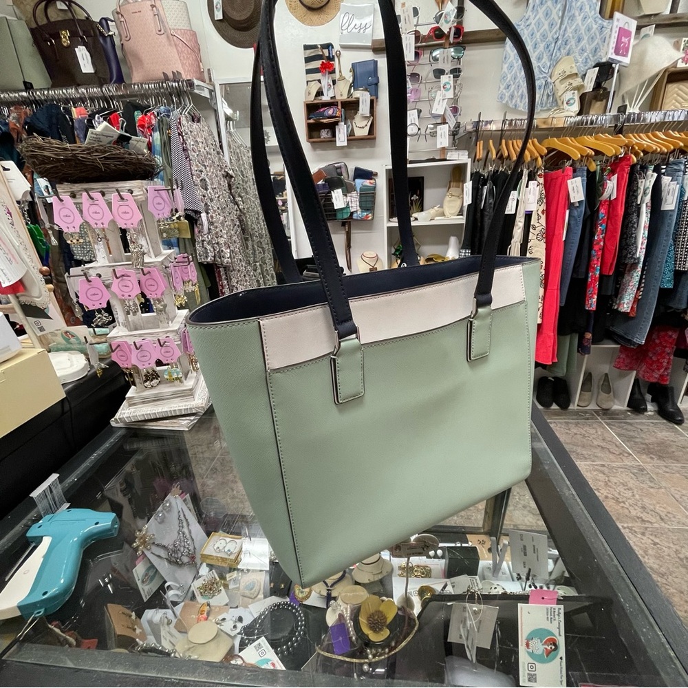 Kate Spade Pastel Green and Dark Blue Tote - Picture 2 of 8